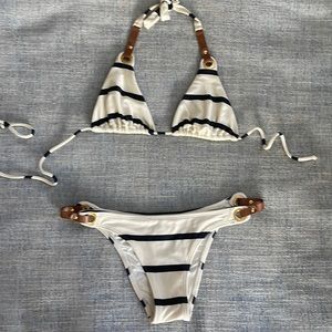 Vix nautical with gold/leather hardware bikini Small bottoms Medium bikini top